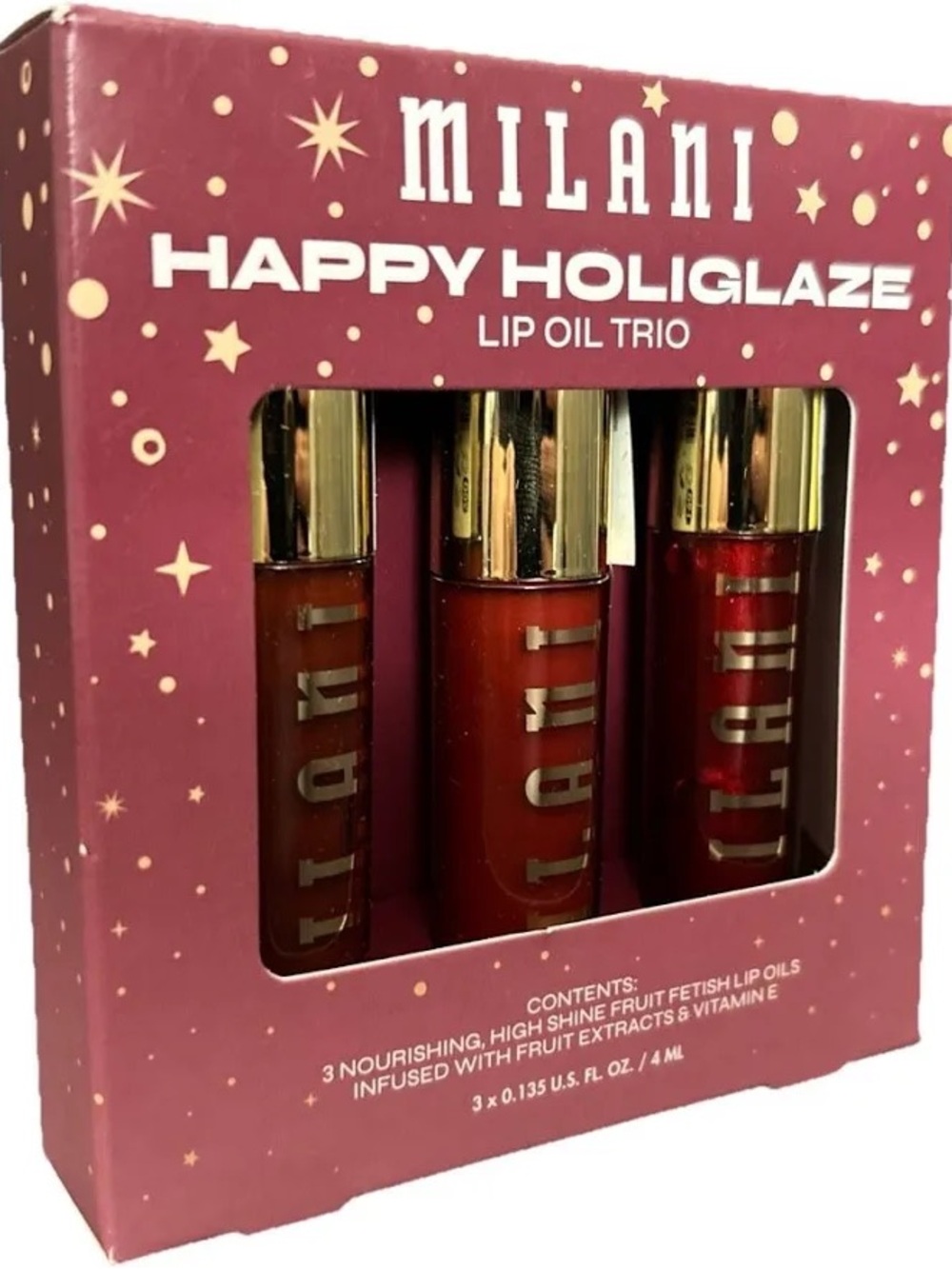Milani Happy Holiglaze Lip Oil Trio — Red, Berry, Deep Red